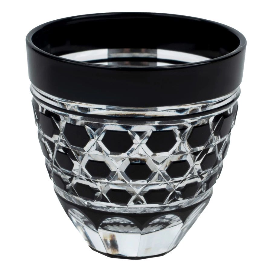 Рюмка с шестиугольным плетением Tajima Glass 75 мл, стекло, черная, деревянная коробка