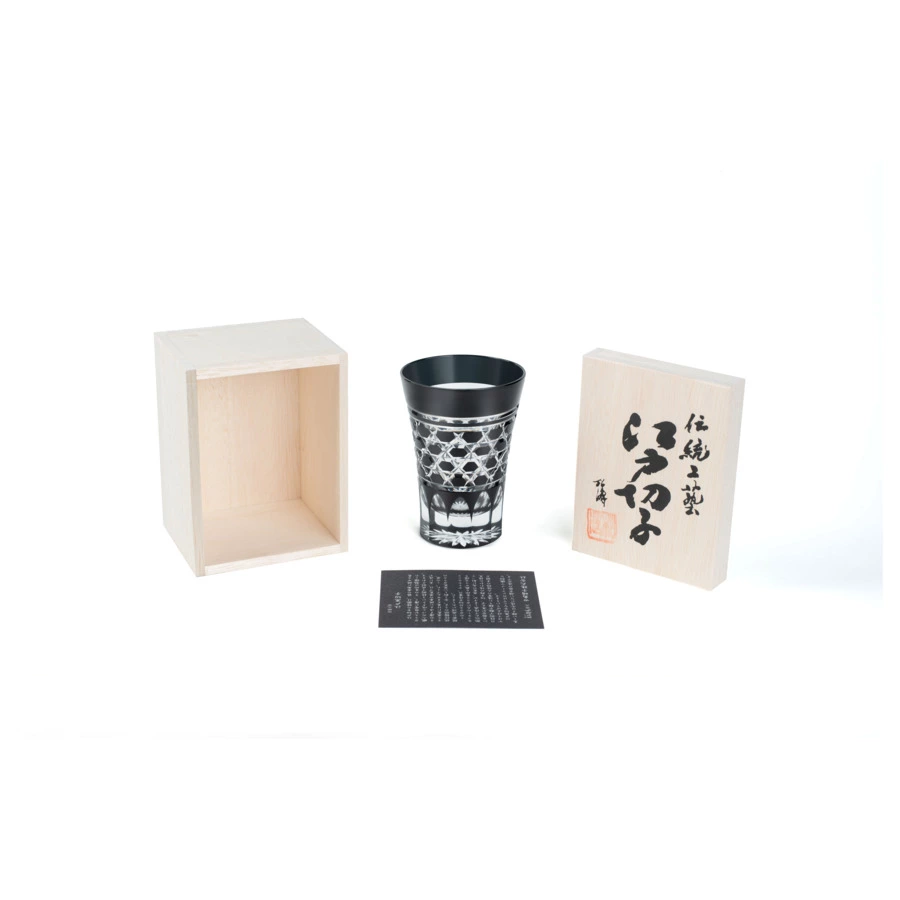 Стакан с шестиугольным плетением Tajima Glass 220 мл, стекло, черный, деревянная коробка