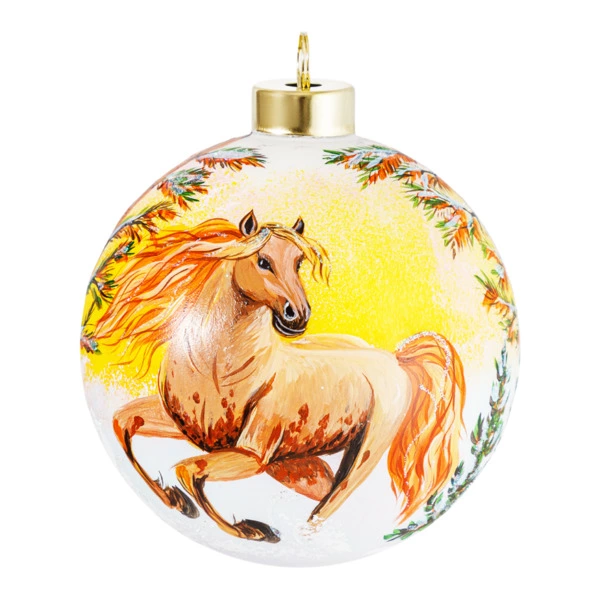 Игрушка елочная Decor de Table Шар Солнечная лошадка 10 см, стекло, п/к