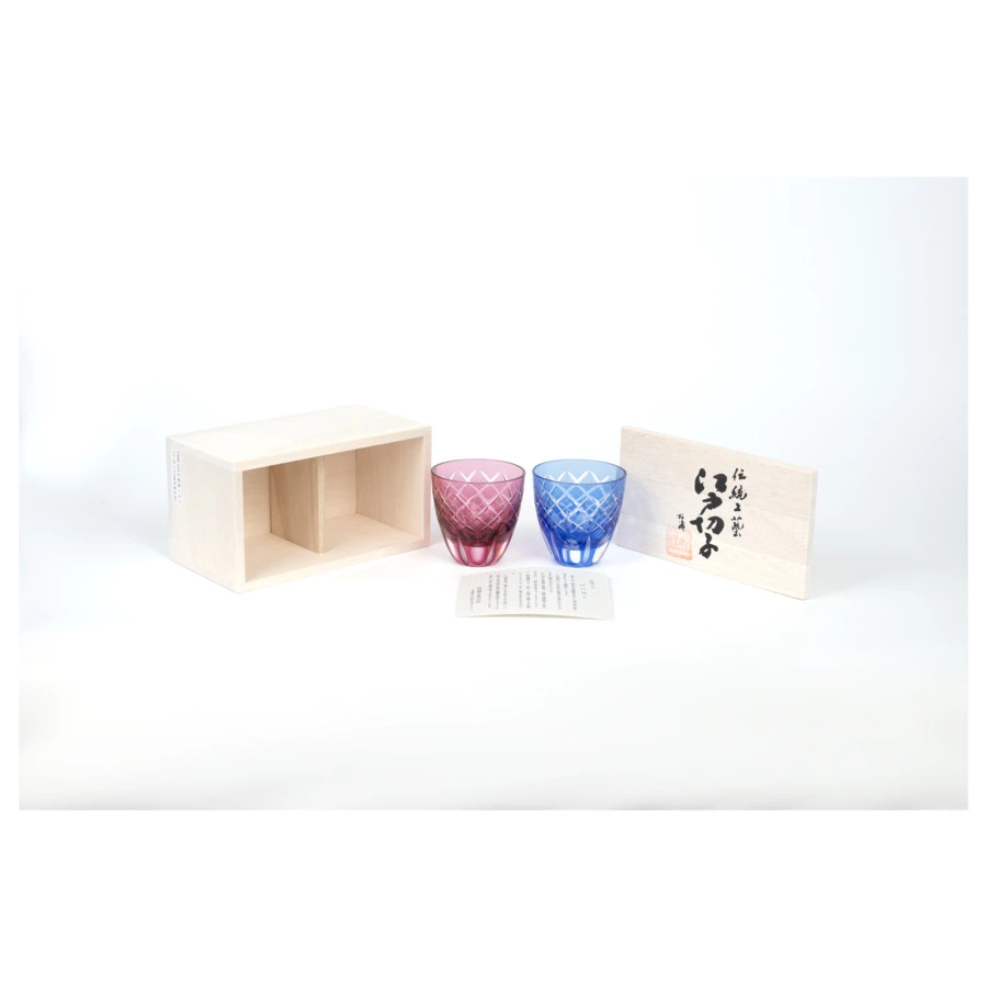 Набор рюмок с узором Tajima Glass Ярай 75 мл, 2 шт, стекло, в деревянной коробке