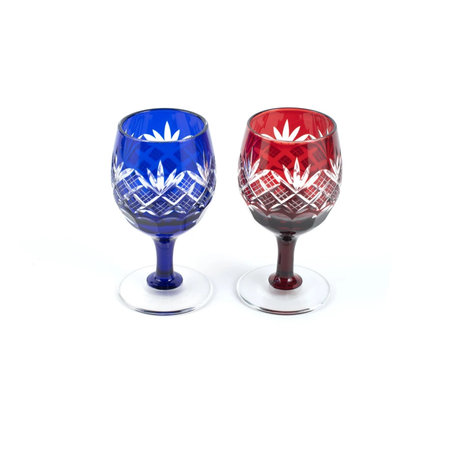 Набор рюмок с узором Ярай Касури Tajima Glass 90 мл, 2 шт, стекло, в деревянной коробке