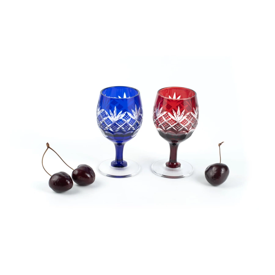 Набор рюмок с узором Ярай Касури Tajima Glass 90 мл, 2 шт, стекло, в деревянной коробке