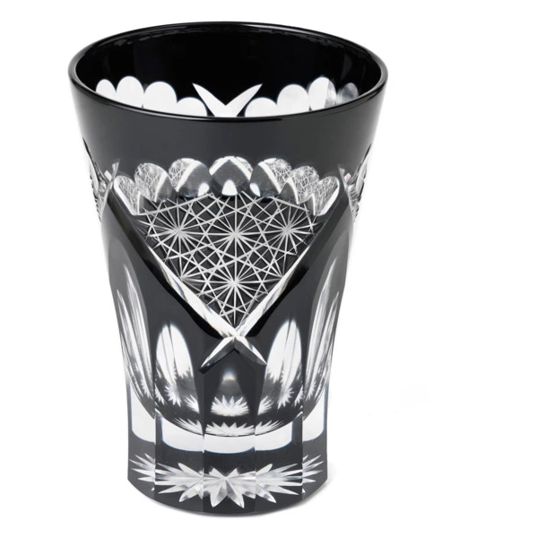 Стакан Хризантема и веер Tajima Glass 240 мл, стекло, черный, в деревянной коробке