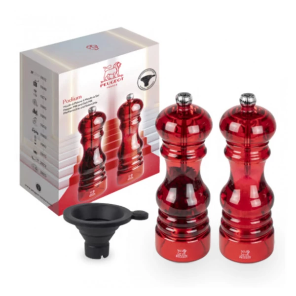 Набор мельниц для соли и перца Peugeot  Podium 18 см, дерево, красный акрил, п/к
