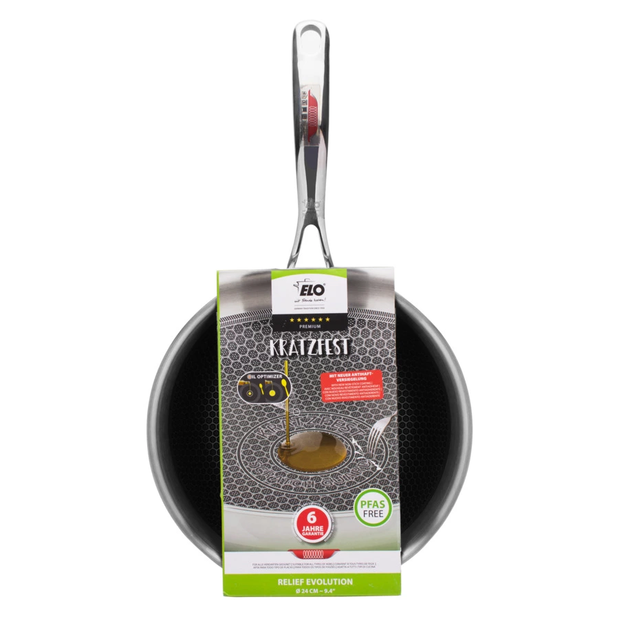 Сковорода глубокая индукционная ELO Relief d24 см, 2 л, сталь нержавеющая, антипригарная