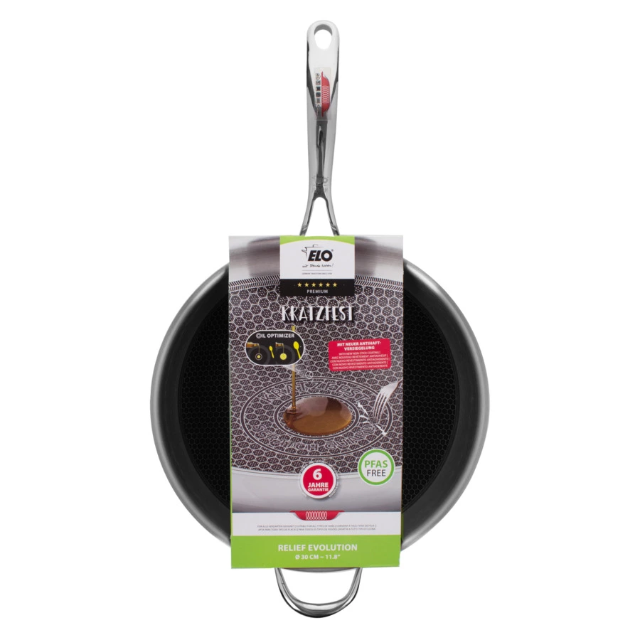 Вок с одной ручкой индукционный  ELO Relief 30 см, 3,8 л, сталь нержавеющая