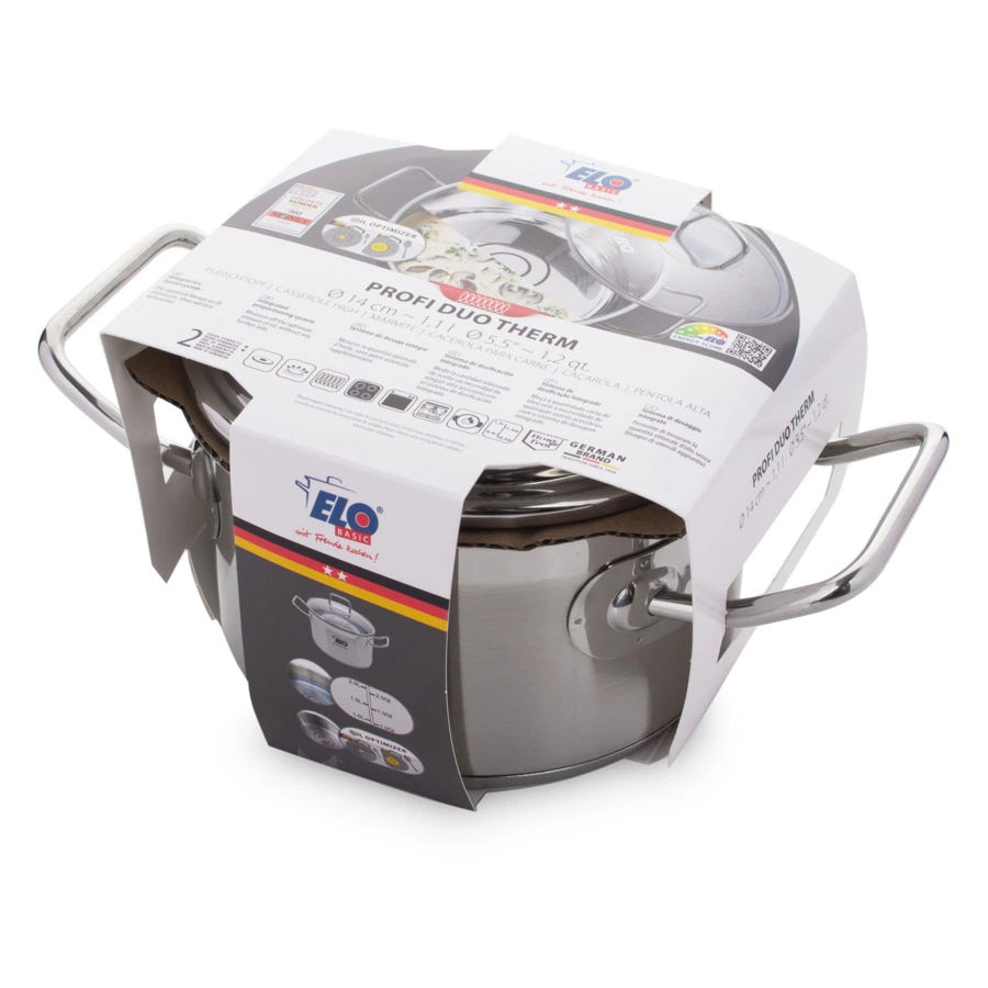 Кастрюля со стеклянной крышкой индукционная ELO Profi Duo Therm 1,1 л, сталь нержавеющая