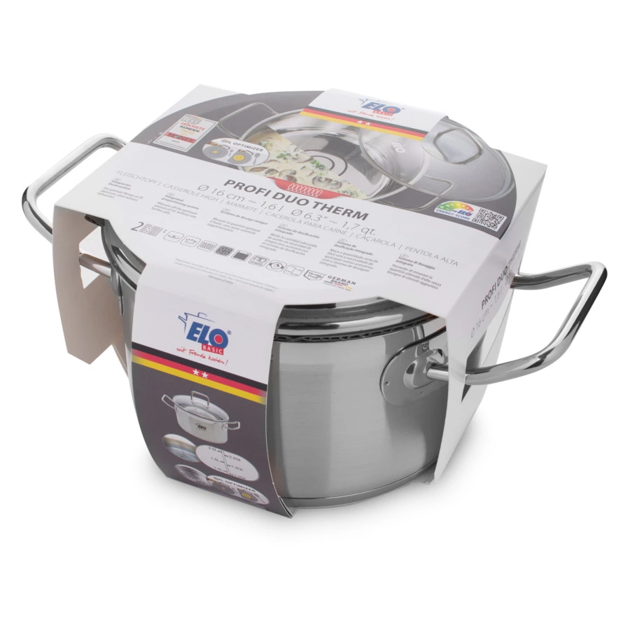 Кастрюля со стеклянной крышкой индукционная ELO Profi Duo Therm 1,6 л, сталь нержавеющая