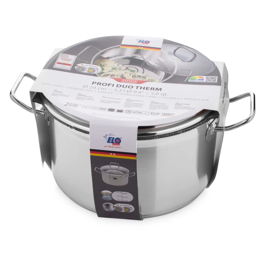 Кастрюля со стеклянной крышкой индукционная ELO Profi Duo Therm 5,3 л, сталь нержавеющая