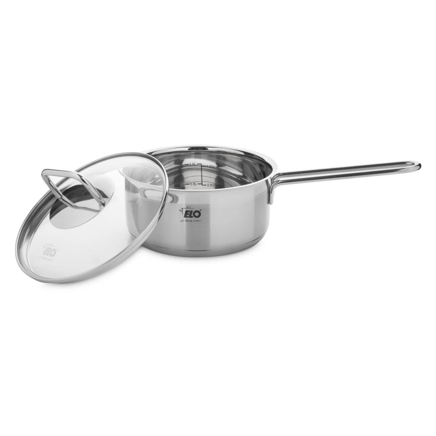 Ковш со стеклянной крышкой индукционная ELO Profi Duo Therm 1,1 л, сталь нержавеющая