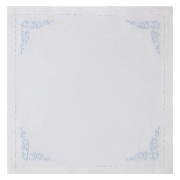 Набор салфеток сервировочных Amitile Марион 43х43 см, 4 шт, лен, белый, вышивка голубая, п/к