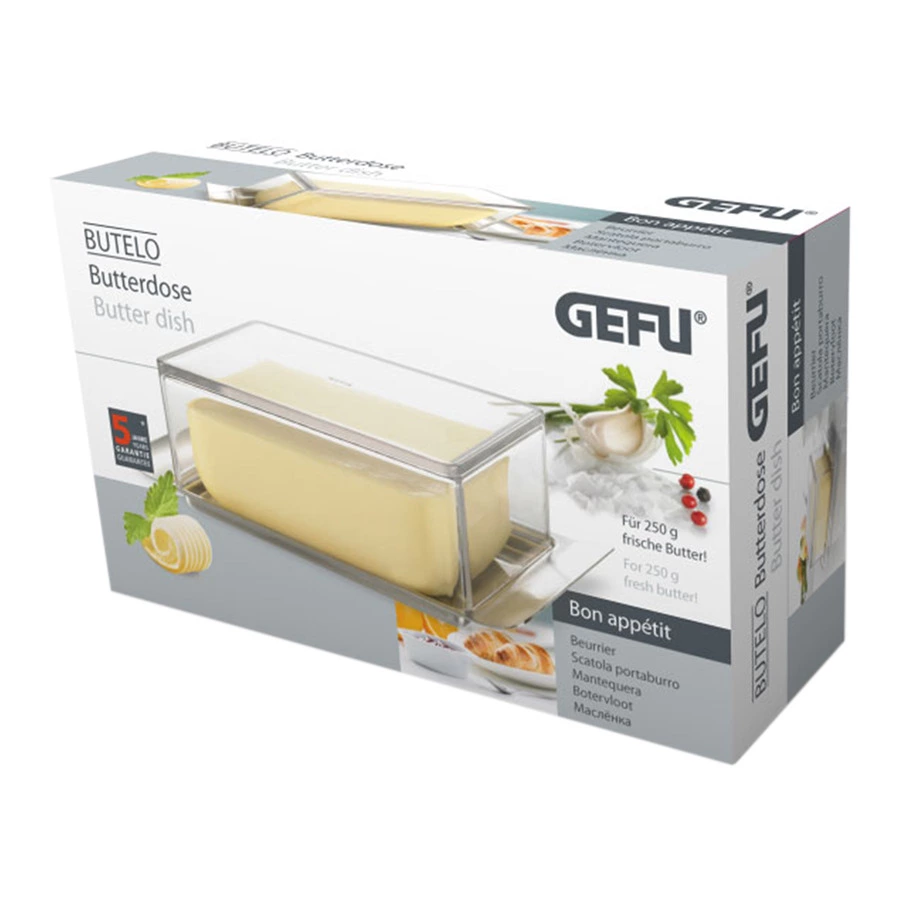 Масленка Gefu Бранч 16х5 см, крышка пластик, сталь нержавеющая