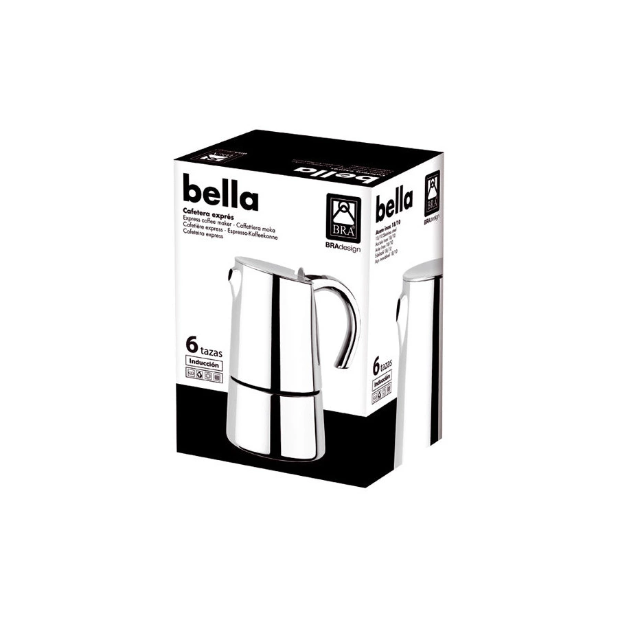 Кофеварка гейзерная на 4 чашки BRA Bella, сталь нержавеющая, для индукции