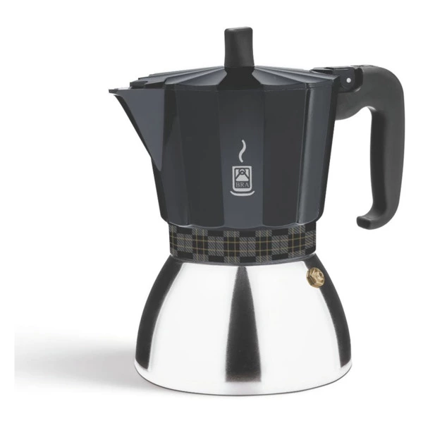Кофеварка гейзерная на 3 чашки BRA Deluxe Induction, алюминий, черная, для индукции