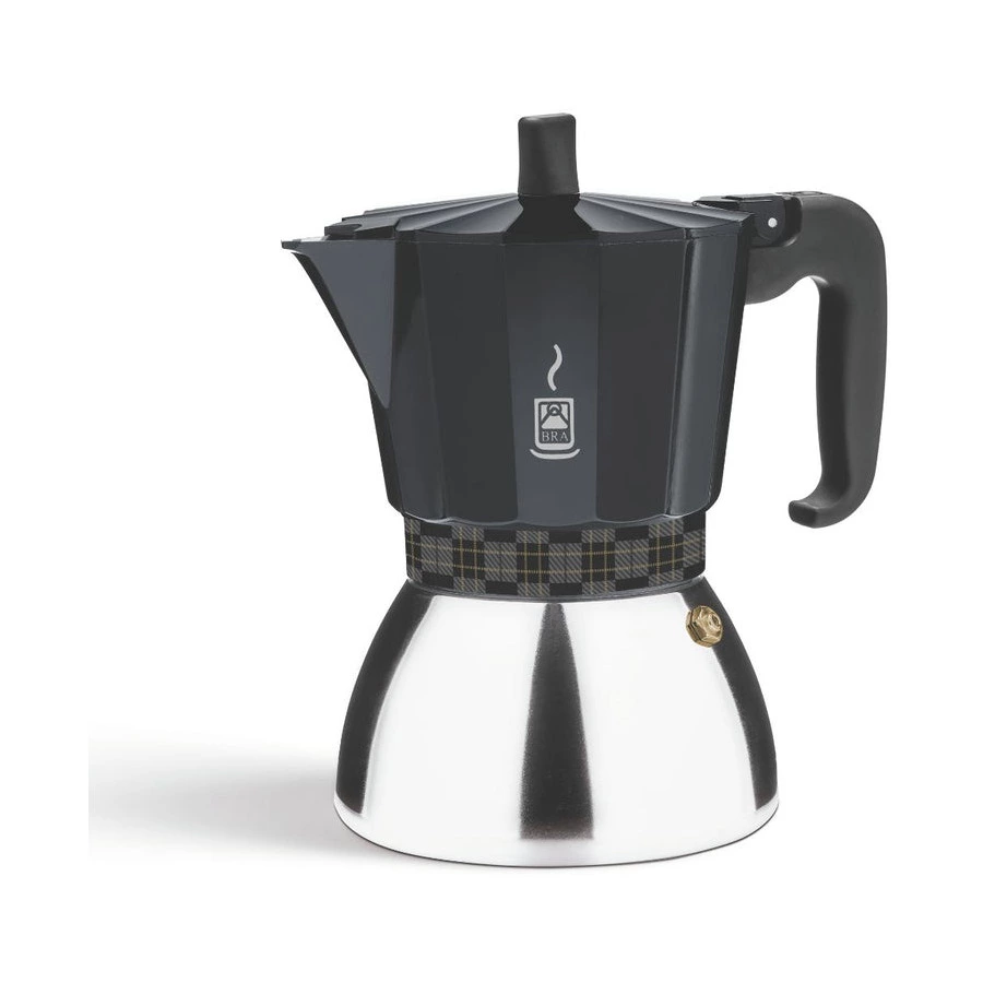 Кофеварка гейзерная на 6 чашек BRA Deluxe Induction, алюминий, черная, для индукции