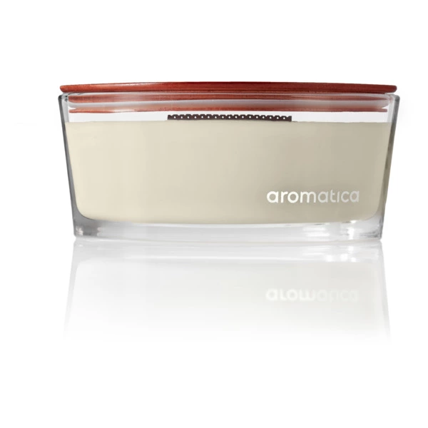 Свеча ароматическая с деревянным фитилем AROMATICA Нежный кашмеран 550 мл, эллипс