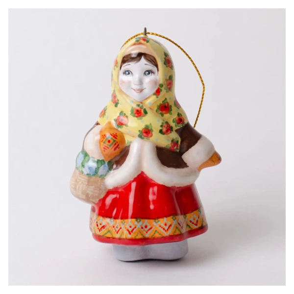 Елочная игрушка Настенька с подснежником Ярославская керамическая мануфактура
