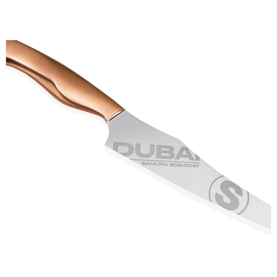 Нож кухонный для нарезки Слайсер Samura Dubai 22,8 см, сталь нержавеющая, розовое золото