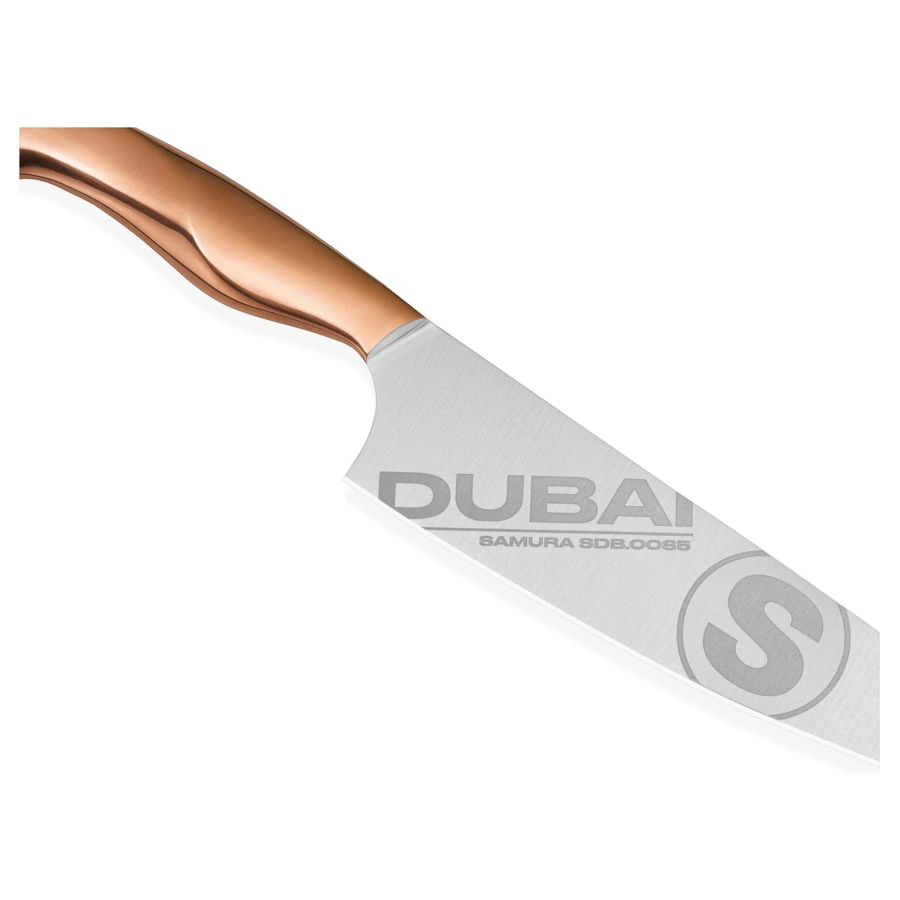 Нож кухонный Шеф Samura Dubai 19,5 см, сталь нержавеющая, розовое золото