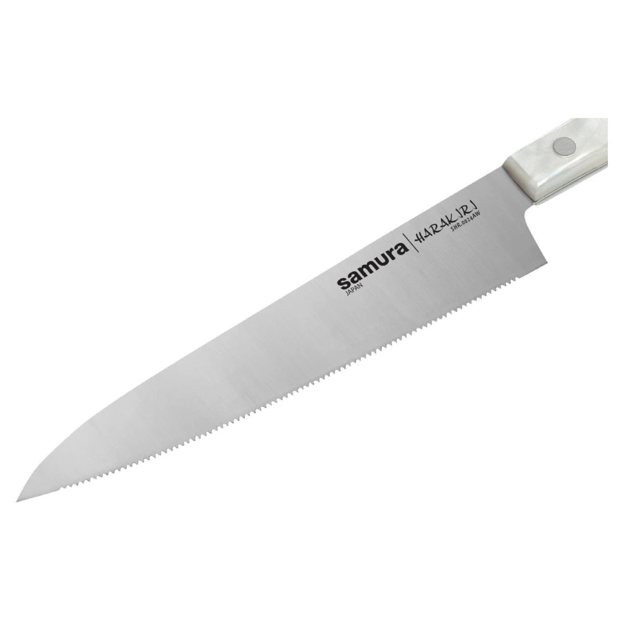 Нож кухонный универсальный серрейтор Samura Harakiri 15 см, сталь, белый акрил