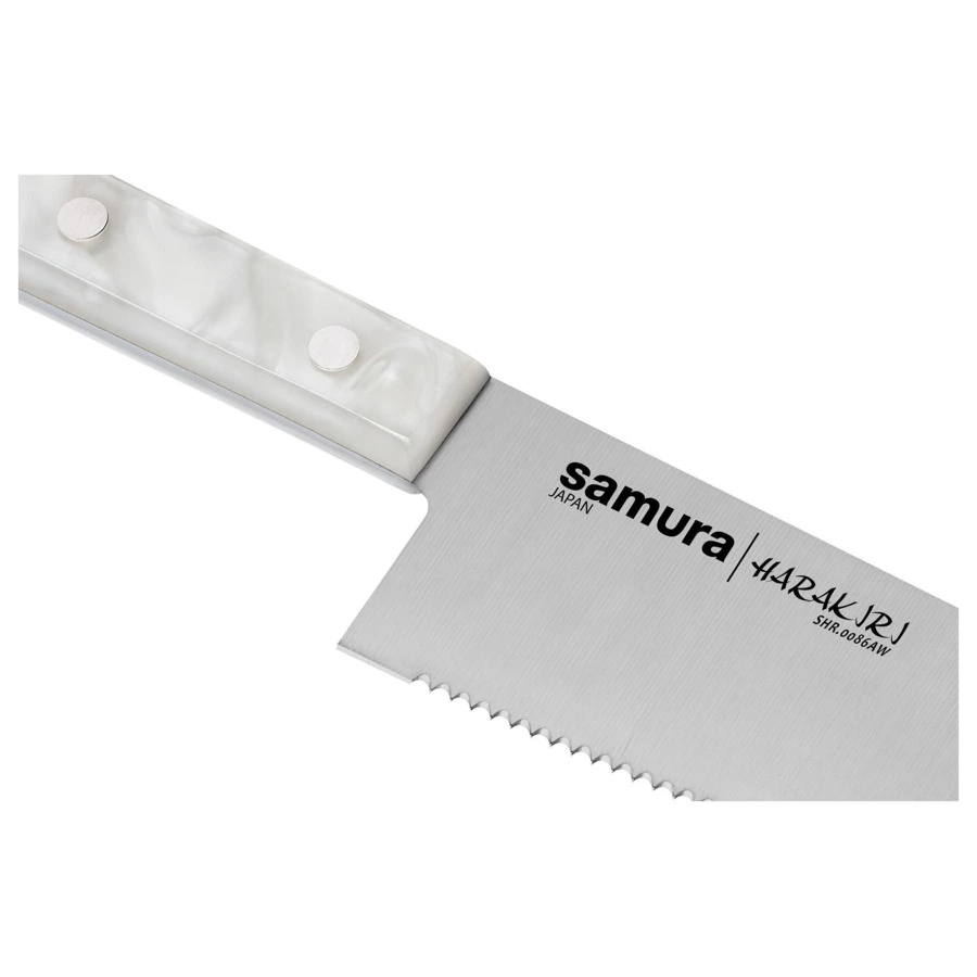 Нож кухонный Шеф серрейтор Samura Harakiri 20,8 см, сталь, белый акрил