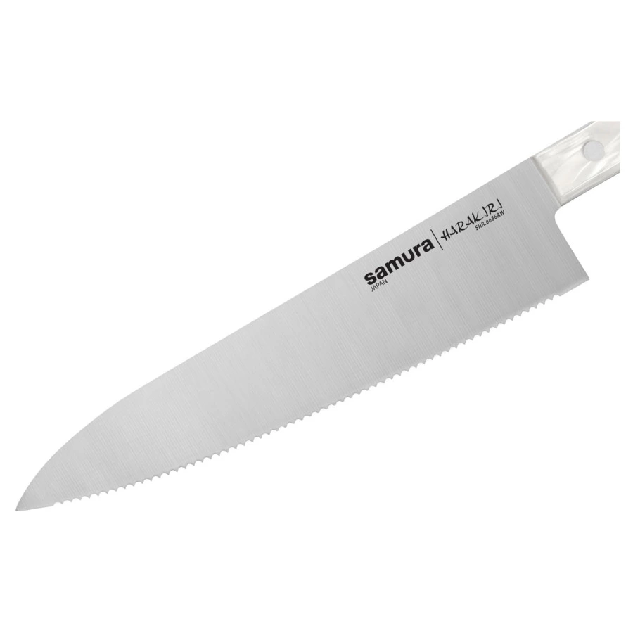 Нож кухонный Шеф серрейтор Samura Harakiri 20,8 см, сталь, белый акрил