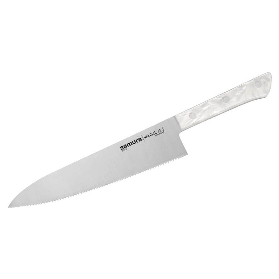 Нож кухонный Шеф серрейтор Samura Harakiri 20,8 см, сталь, белый акрил