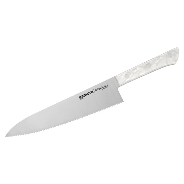 Нож кухонный Шеф серрейтор Samura Harakiri 20,8 см, сталь, белый акрил