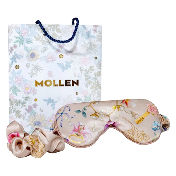 Подарочный шелковый набор Mollen Забава из маски для сна и резинки для волос, пудровый