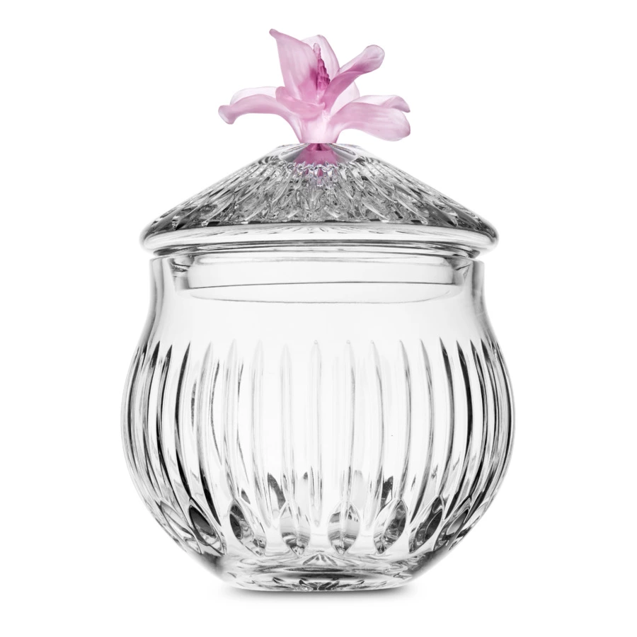 Конфетница с крышкой Decor de table Дефанс Магнолия 23,5х17,5 см, хрусталь, цветок розовый