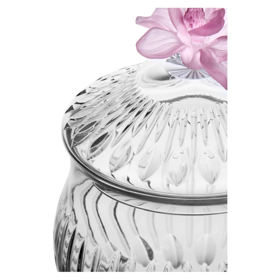 Конфетница с крышкой Decor de table Дефанс Магнолия 23,5х17,5 см, хрусталь, цветок розовый