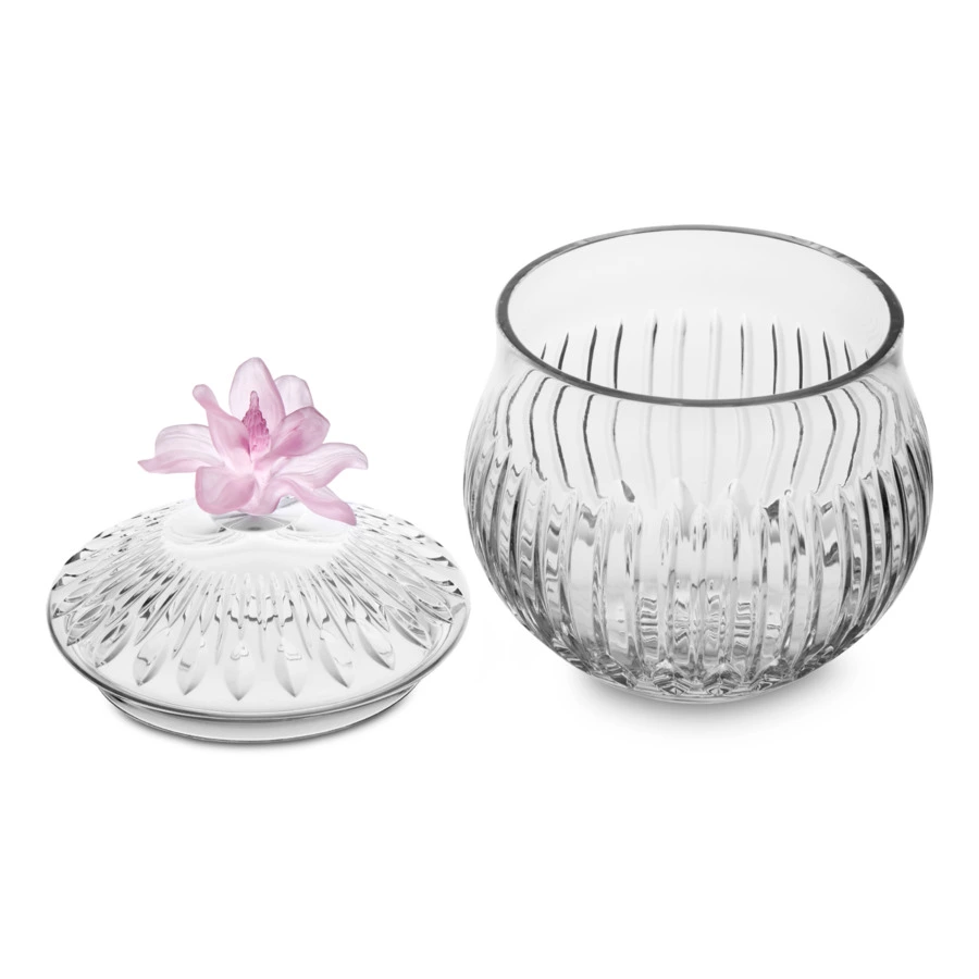 Конфетница с крышкой Decor de table Дефанс Магнолия 23,5х17,5 см, хрусталь, цветок розовый