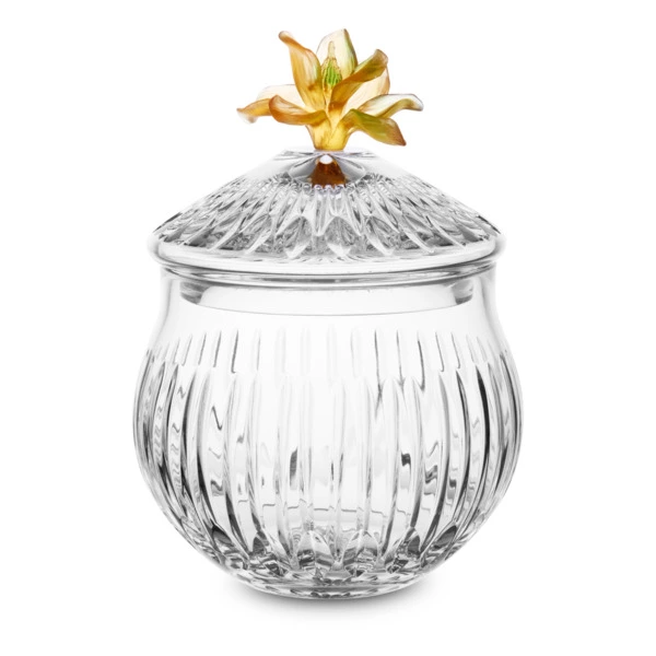 Конфетница с крышкой Decor de table Дефанс Магнолия 23,5х17,5 см, хрусталь, цветок янтарно-зеленый