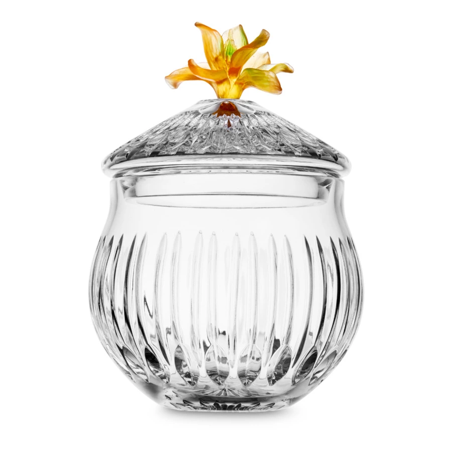 Конфетница с крышкой Decor de table Дефанс Магнолия 23,5х17,5 см, хрусталь, цветок янтарно-зеленый