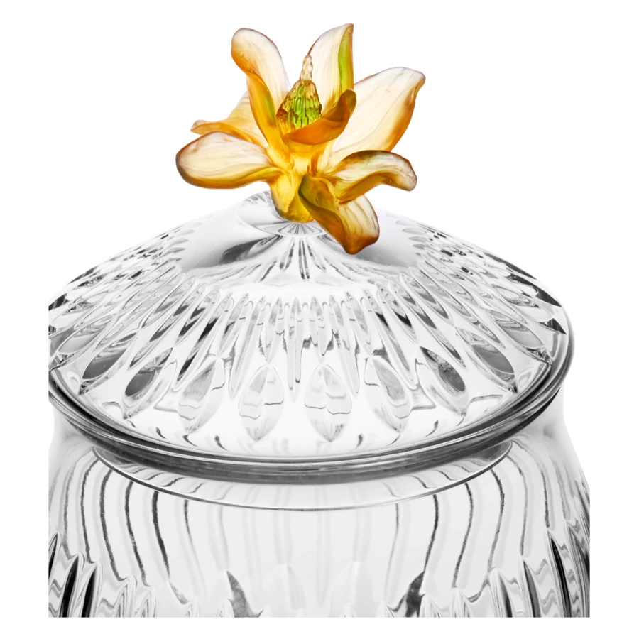 Конфетница с крышкой Decor de table Дефанс Магнолия 23,5х17,5 см, хрусталь, цветок янтарно-зеленый