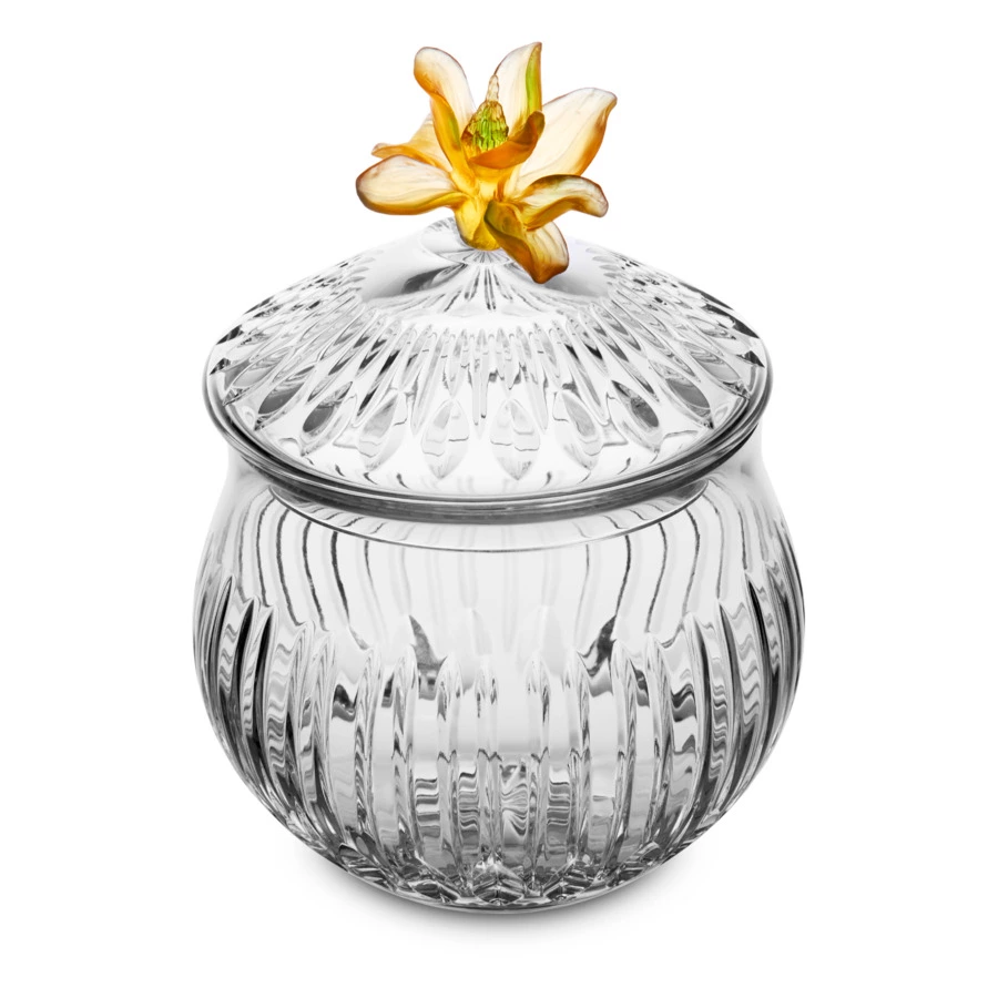 Конфетница с крышкой Decor de table Дефанс Магнолия 23,5х17,5 см, хрусталь, цветок янтарно-зеленый