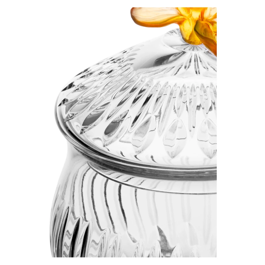 Конфетница с крышкой Decor de table Дефанс Магнолия 23,5х17,5 см, хрусталь, цветок янтарно-зеленый