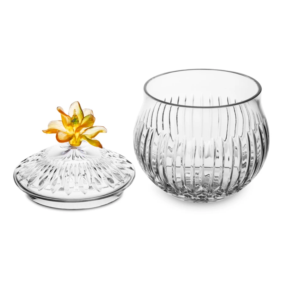 Конфетница с крышкой Decor de table Дефанс Магнолия 23,5х17,5 см, хрусталь, цветок янтарно-зеленый