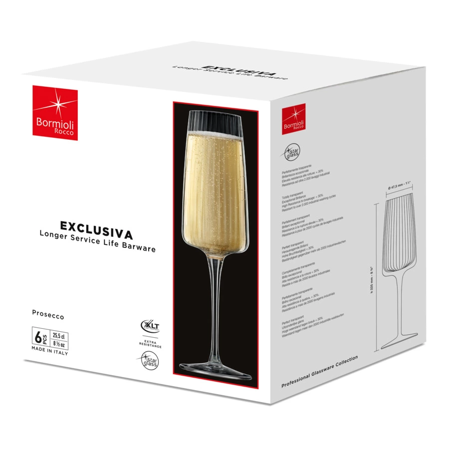 Набор бокалов для игристых вин Bormioli Rocco EXCLUSIVA PROSECCO 255 мл, 6 шт, стекло