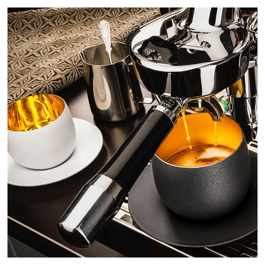 Чашка кофейная с блюдцем Eisch CAPPUCCINO 300 мл, черно-золотой декор, стекло, ручная работа, п/к