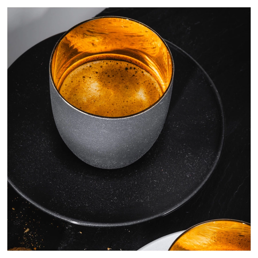 Чашка кофейная с блюдцем Eisch Cosmo 100 мл, черно-золотой декор, стекло, ручная работа, п/к