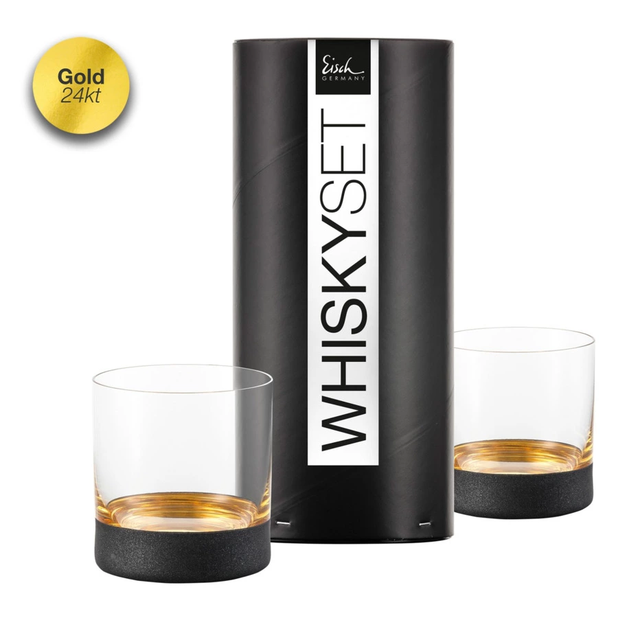 Набор стаканов для виски Eisch Cosmo 400 мл, 2 шт, черно-золотой декор, стекло, ручная работа, п/к
