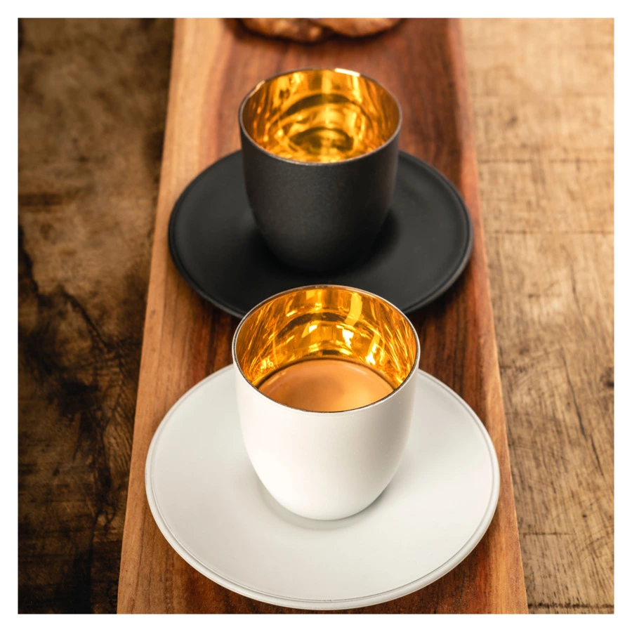 Чашка кофейная с блюдцем Eisch ESPRESSO Cosmo 100 мл, бело-золотой декор, стекло, п/к