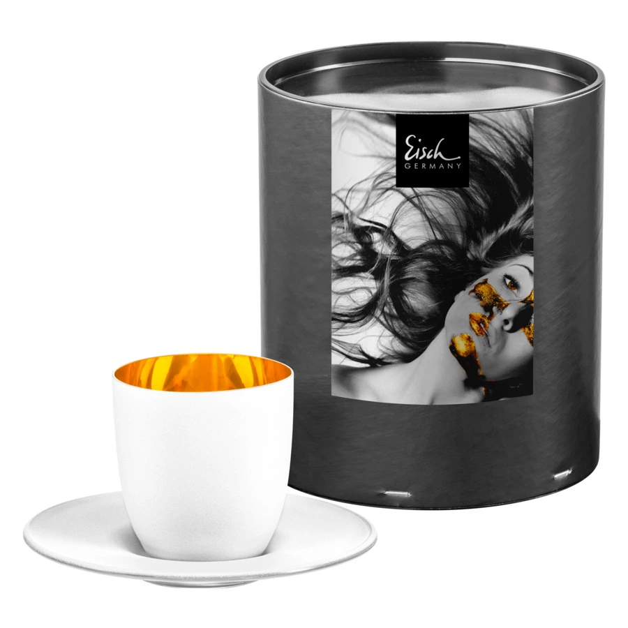 Чашка кофейная с блюдцем Eisch ESPRESSO Cosmo 100 мл, бело-золотой декор, стекло, п/к