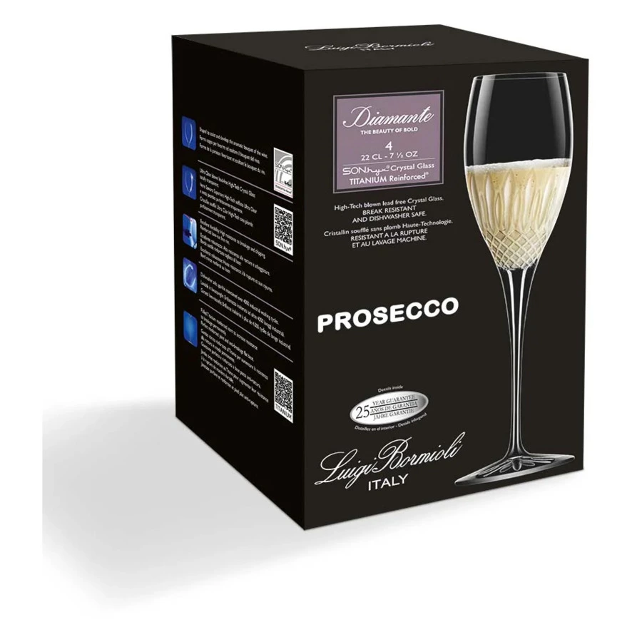 Набор фужеров для игристых вин Luigi Bormioli Diamante PROSECCO 220 мл, 4 шт, стекло