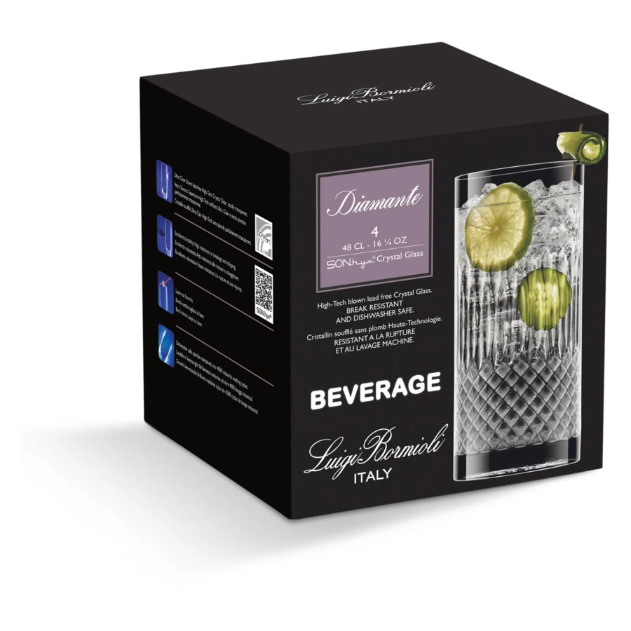 Набор стаканов для воды Luigi Bormioli Diamante BEVERAGE 480 мл, 4 шт, стекло