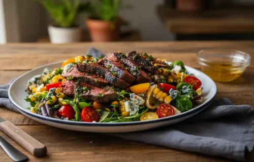 Салат со стейком и кукурузой гриль