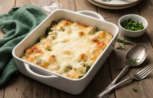 Сырная запеканка с брокколи и шпинатом